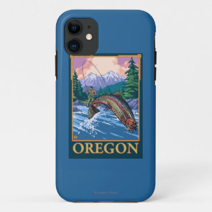Fly Fishing Scene- Vintage Travel Poster iPhone 11 Case