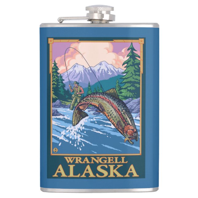 Fly Fishing Scene - Wrangell, Alaska Hip Flask (Front)