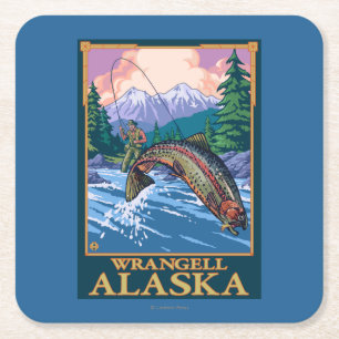 Fly Fishing Scene - Wrangell, Alaska Square Paper Coaster