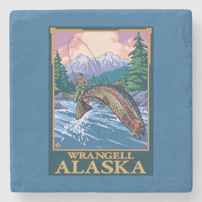 Fly Fishing Scene - Wrangell, Alaska Stone Coaster (Front)