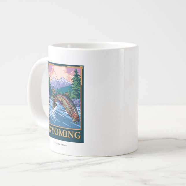 Fly Fishing Scene - Wyoming Large Coffee Mug (Front Left)
