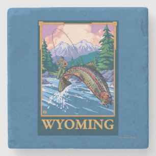 Fly Fishing Scene - Wyoming Stone Coaster