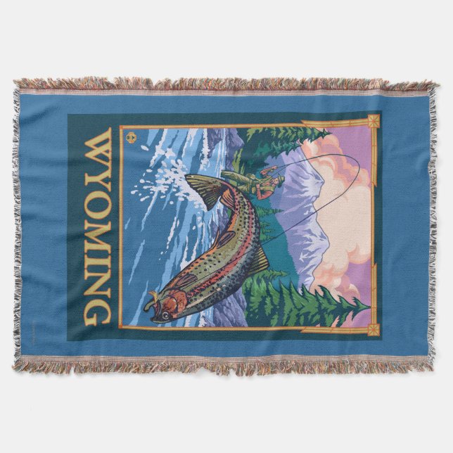 Fly Fishing Scene - Wyoming Throw Blanket (Front)