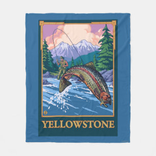 Fly Fishing Scene - Yellowstone National Park Fleece Blanket