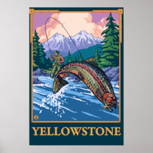 Fly Fishing Scene - Yellowstone National Park Poster