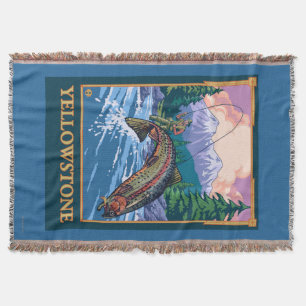 Fly Fishing Scene - Yellowstone National Park Throw Blanket