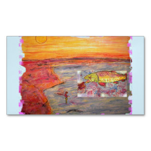 fly fishing sunset magnetic business card