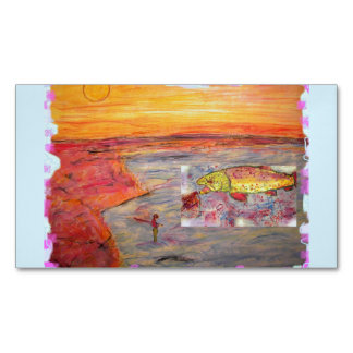 fly fishing sunset magnetic business card