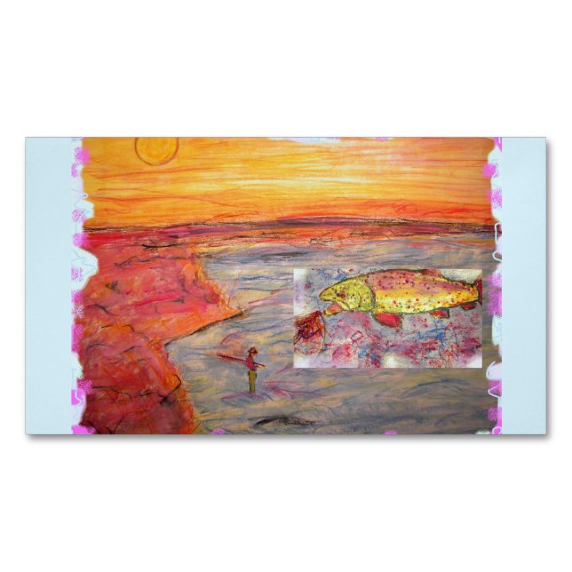 fly fishing sunset magnetic business card (Front)