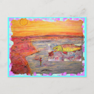 fly fishing sunset postcard