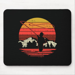 Fly Fishing Sunset Retro Trout Angling Fisherman A Mouse Pad