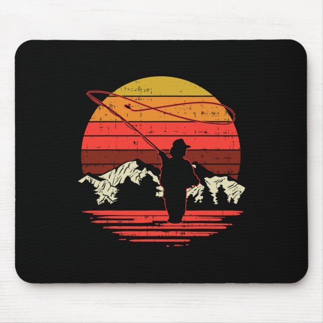 Fly Fishing Sunset Retro Trout Angling Fisherman A Mouse Pad (Front)