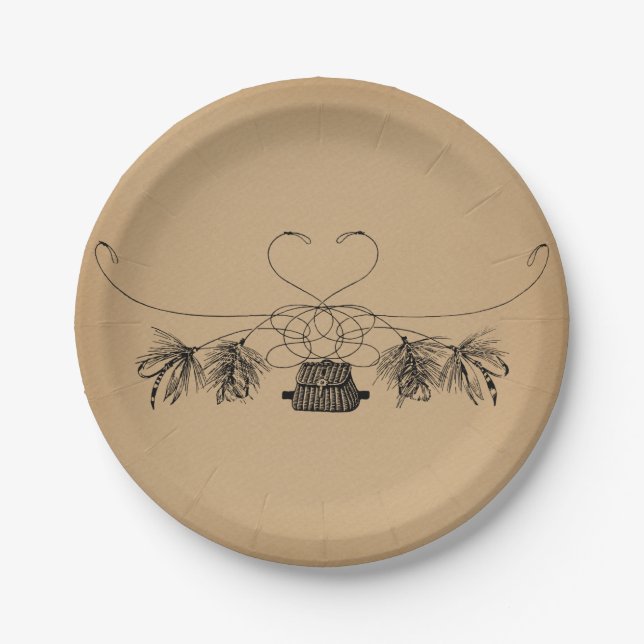Fly Fishing Themed Vintage Art Paper Plate (Front)