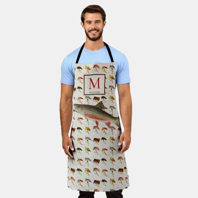 Fly Fishing Trout Fisherman Flies Watercolor Apron (Worn)