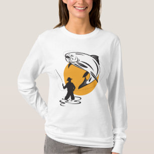 Fly Fishing Trout Sunset Silhouette T-Shirt