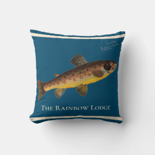 Fly Fishing Trout Watercolor Brown Throw Pillow