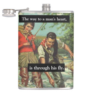 Fly Fishing Vintage Retro Image with Funny Saying Hip Flask