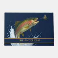 Fly fishing watercolor trout fish navy blue