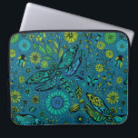 Fly, fly dragonfly on blue laptop sleeve<br><div class="desc">Hand-drawn vector seamless pattern with various floral doodles and dragonflies</div>