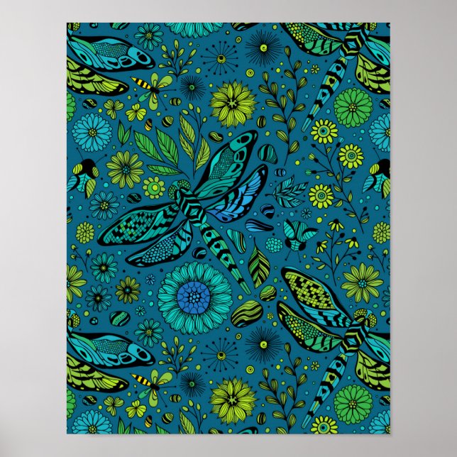 Fly, fly dragonfly on blue poster (Front)