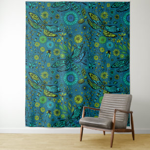 Fly, fly dragonfly on blue tapestry