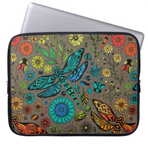 Fly, fly dragonfly on brown laptop sleeve