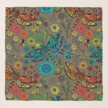 Fly, fly dragonfly on brown scarf<br><div class="desc">Hand-drawn vector seamless pattern with various floral doodles and dragonflies</div>