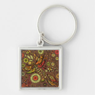 Fly, fly dragonfly on cinnamon brown key ring