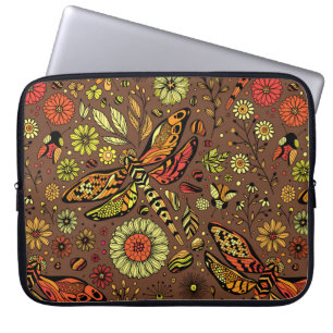 Fly, fly dragonfly on cinnamon brown laptop sleeve