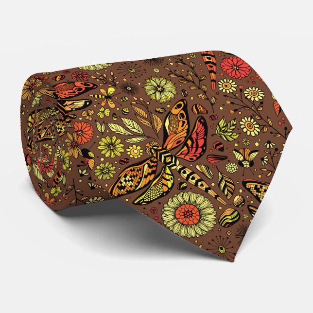 Fly, fly dragonfly on cinnamon brown tie (Rolled)