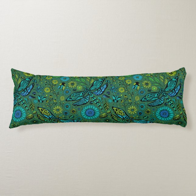 Fly, fly dragonfly on emerald green body cushion (Front)