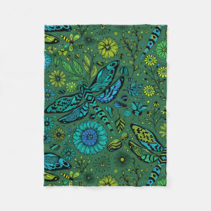 Fly, fly dragonfly on emerald green fleece blanket