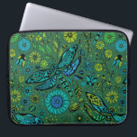 Fly, fly dragonfly on emerald green laptop sleeve<br><div class="desc">Hand-drawn vector seamless pattern with various floral doodles and dragonflies</div>