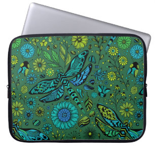 Fly, fly dragonfly on emerald green laptop sleeve