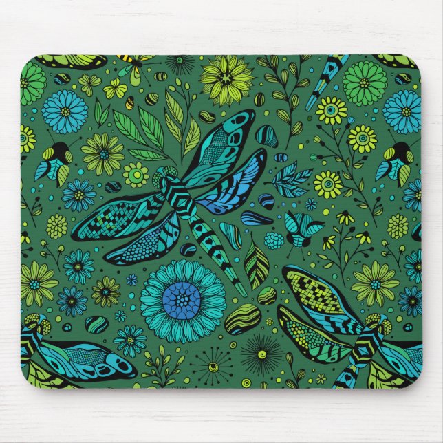Fly, fly dragonfly on emerald green mouse pad (Front)