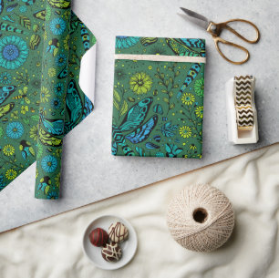 Fly, fly dragonfly on emerald green wrapping paper
