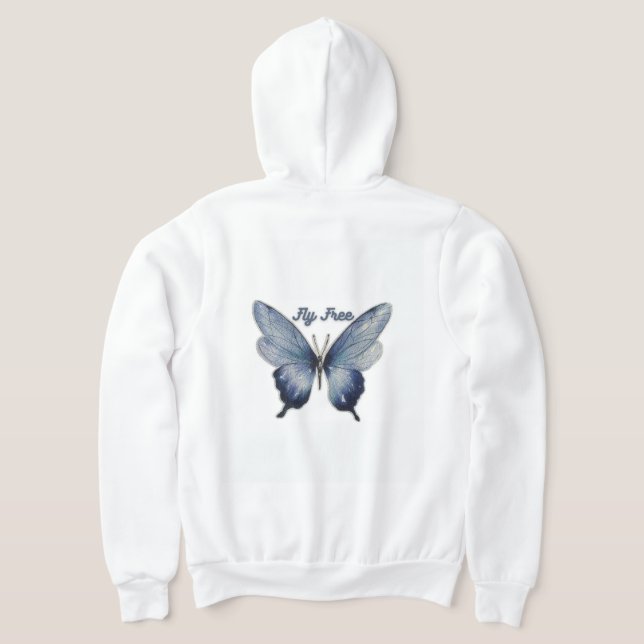 Fly Free – Blue Butterfly Art Design Hoodie (Laydown Back)