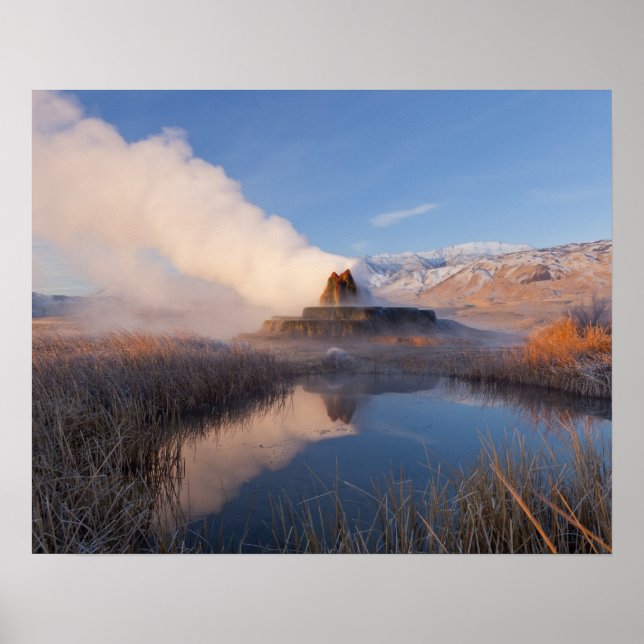 Fly Geyser with snow capped Granite Range Poster (Front)