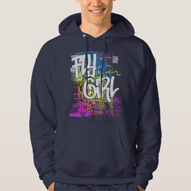 Fly Girl 80s 90s Rap Old School Hip Hop Graffiti Hoodie (Front)
