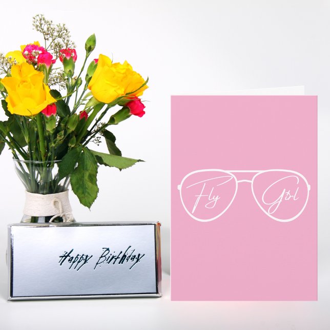 Fly Girl Aviator Sunglasses,Cute Pink Birthday Card (Creator Uploaded)