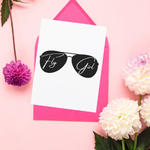 Fly Girl, Aviator Sunglasses,Script,Cute Birthday Postcard