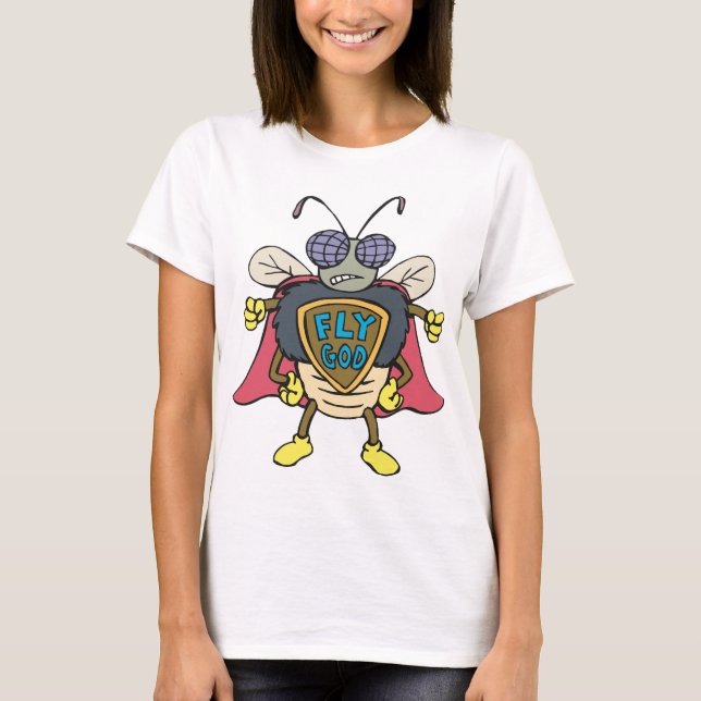 Fly God Superhero Fly Insect Character T-Shirt (Front)
