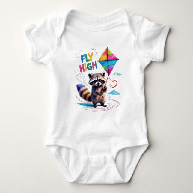 Fly High Cute Racoon and Squirrel with Balloon Baby Bodysuit (Front)