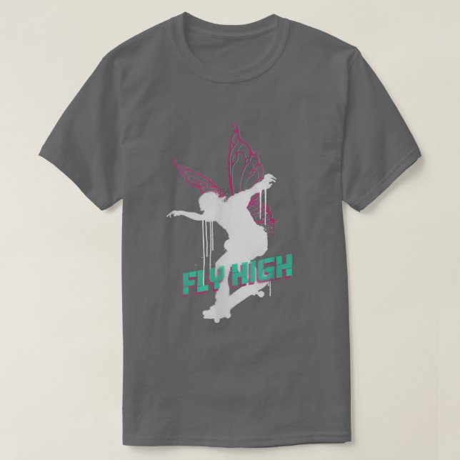 Fly High Spray Paint Fairy Skater Skateboarding Ac T-Shirt (Design Front)