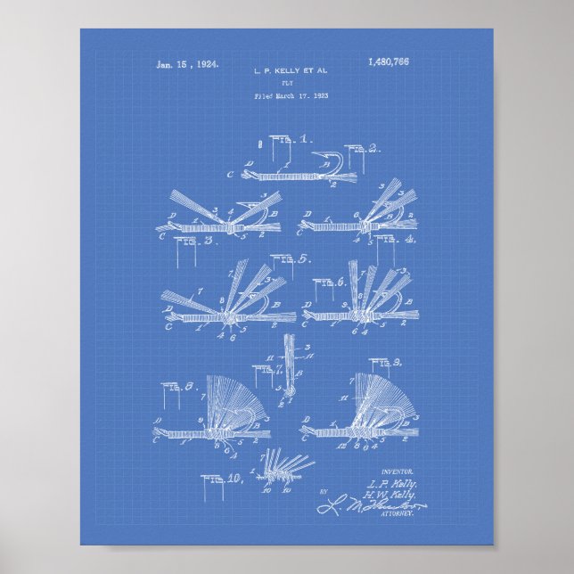 Fly Hook 1924 Patent Art Blueprint Poster (Front)