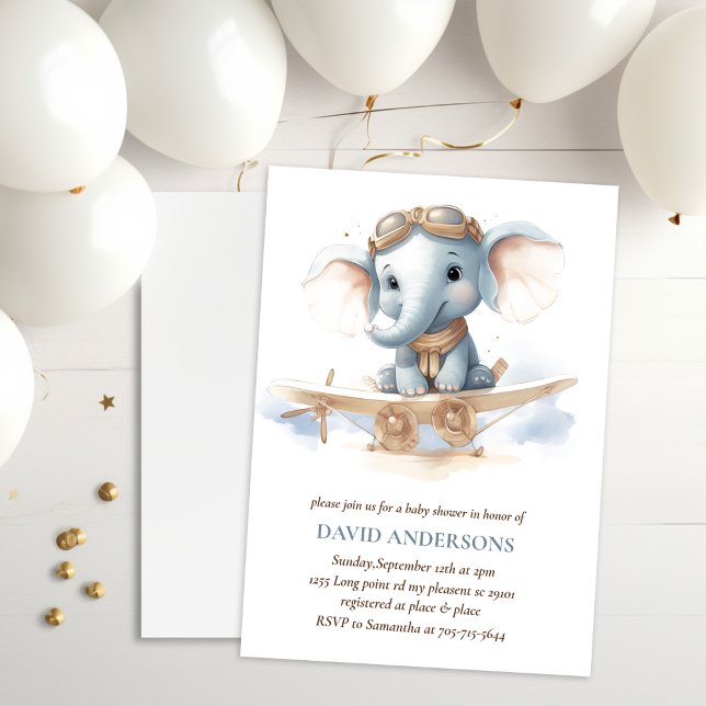 Fly into Adorable Bliss: Elephant Watercolor Baby  Invitation (Creator Uploaded)