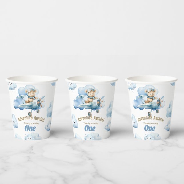 Fly into Fun: Teddy's First Birthday Adventure Paper Cups (Multi)