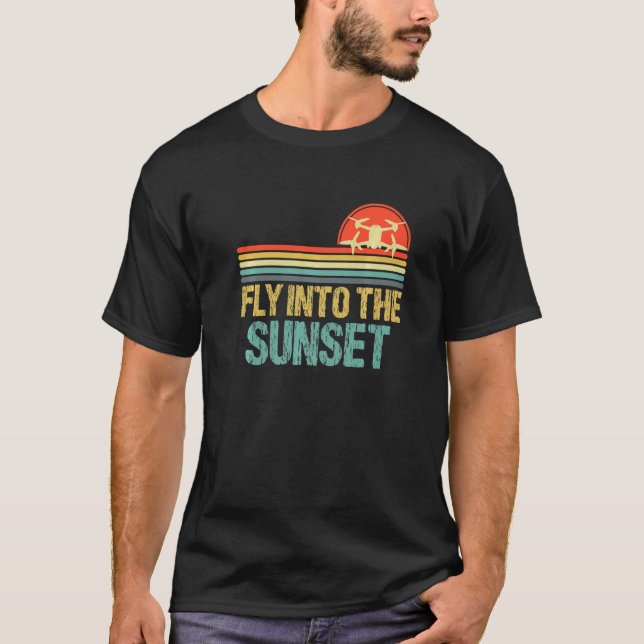 Fly Into The Sunset Drone Pilot Colour Fpv Drone M T-Shirt (Front)