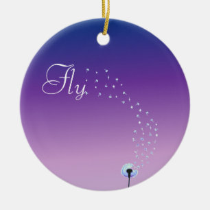 Fly little dandelion seed - Purple Ceramic Tree Decoration