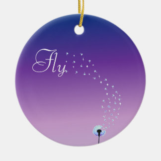 Fly little dandelion seed - Purple Ceramic Tree Decoration